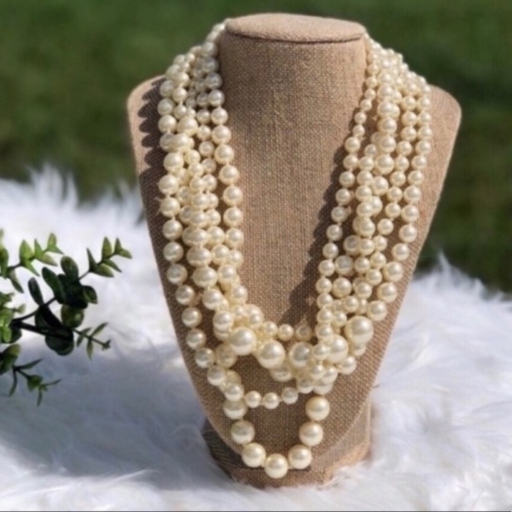 NWT J.Crew Five Strand Pearl Statement Necklace